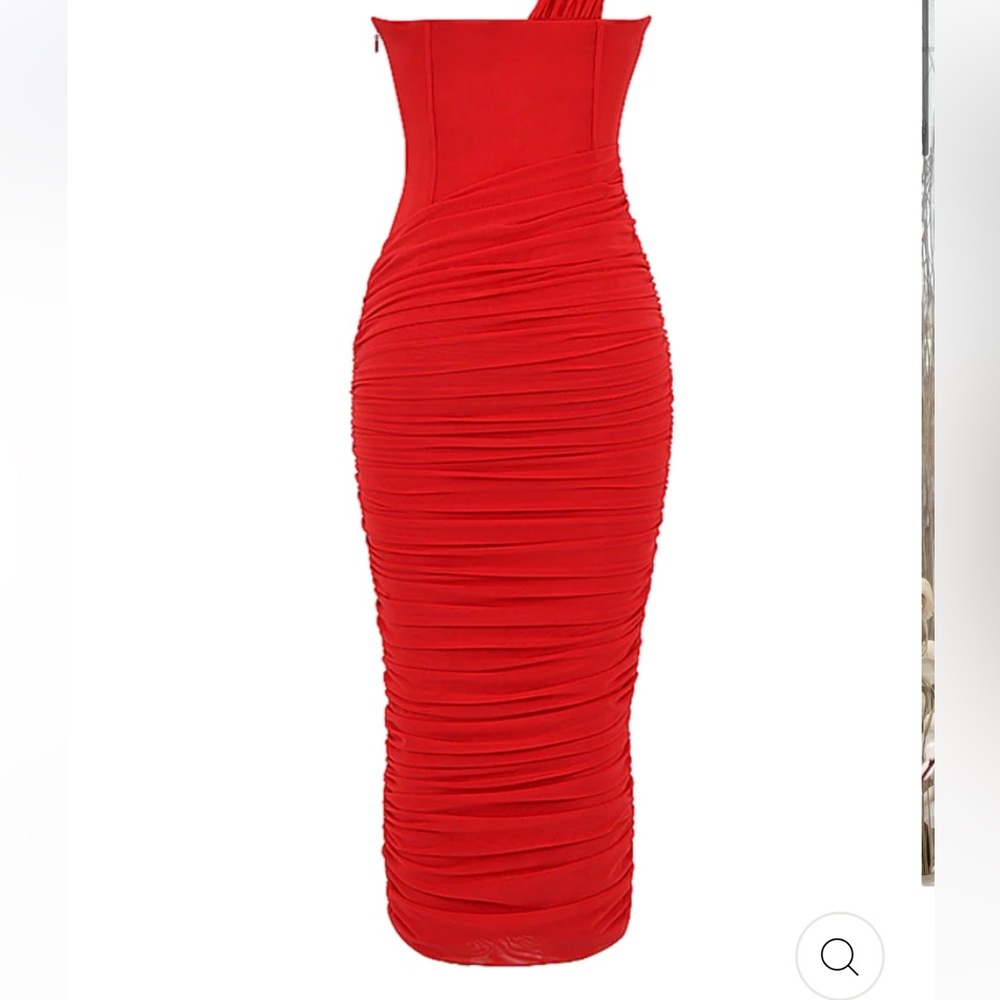 Red Ruched Midi Dress - Picture 3 of 3